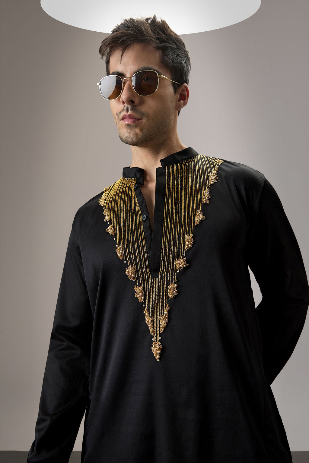 Tidal(Ocean)- Hand Embroidered Designer Kurta - Black