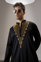 Tidal(Ocean)- Hand Embroidered Designer Kurta - Black