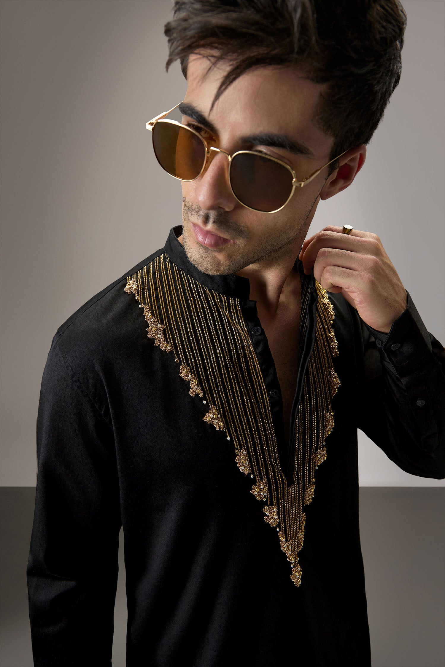 Tidal(Ocean)- Hand Embroidered Designer Kurta - Black