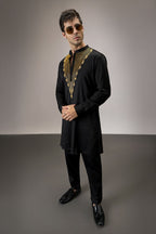 Tidal(Ocean)- Hand Embroidered Designer Kurta - Black