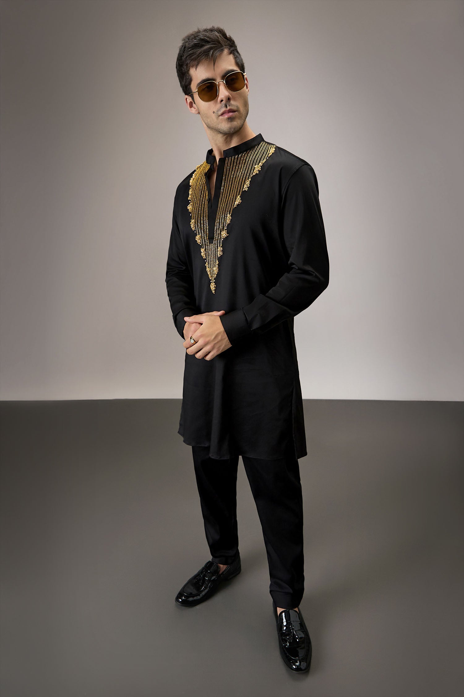 Tidal(Ocean)- Hand Embroidered Designer Kurta - Black