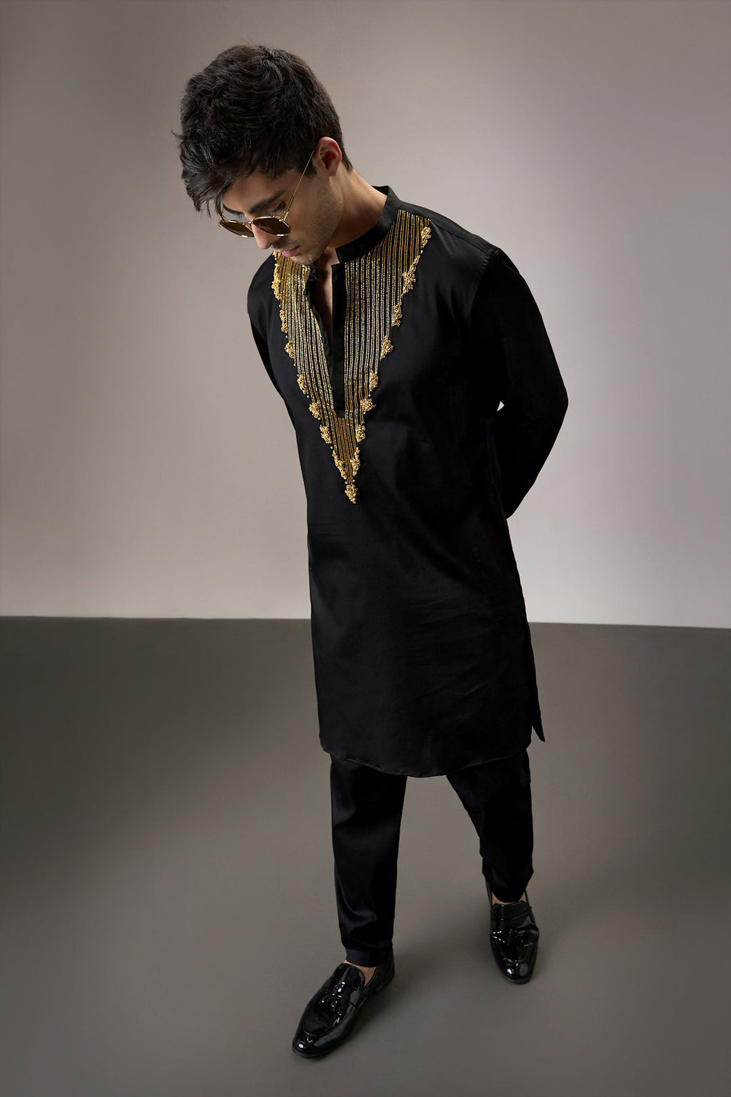 Tidal(Ocean)- Hand Embroidered Designer Kurta - Black