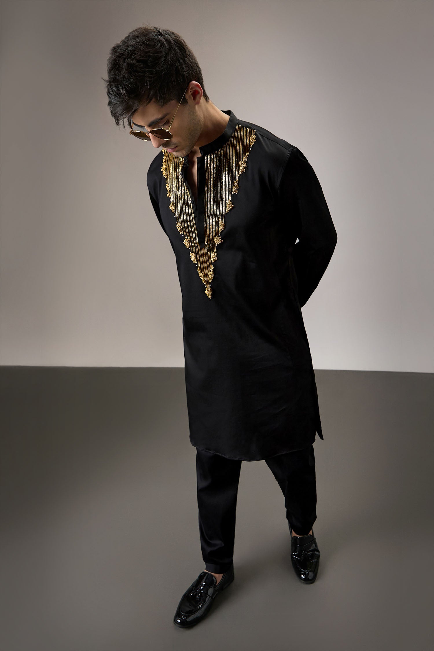 Tidal(Ocean)- Hand Embroidered Designer Kurta - Black