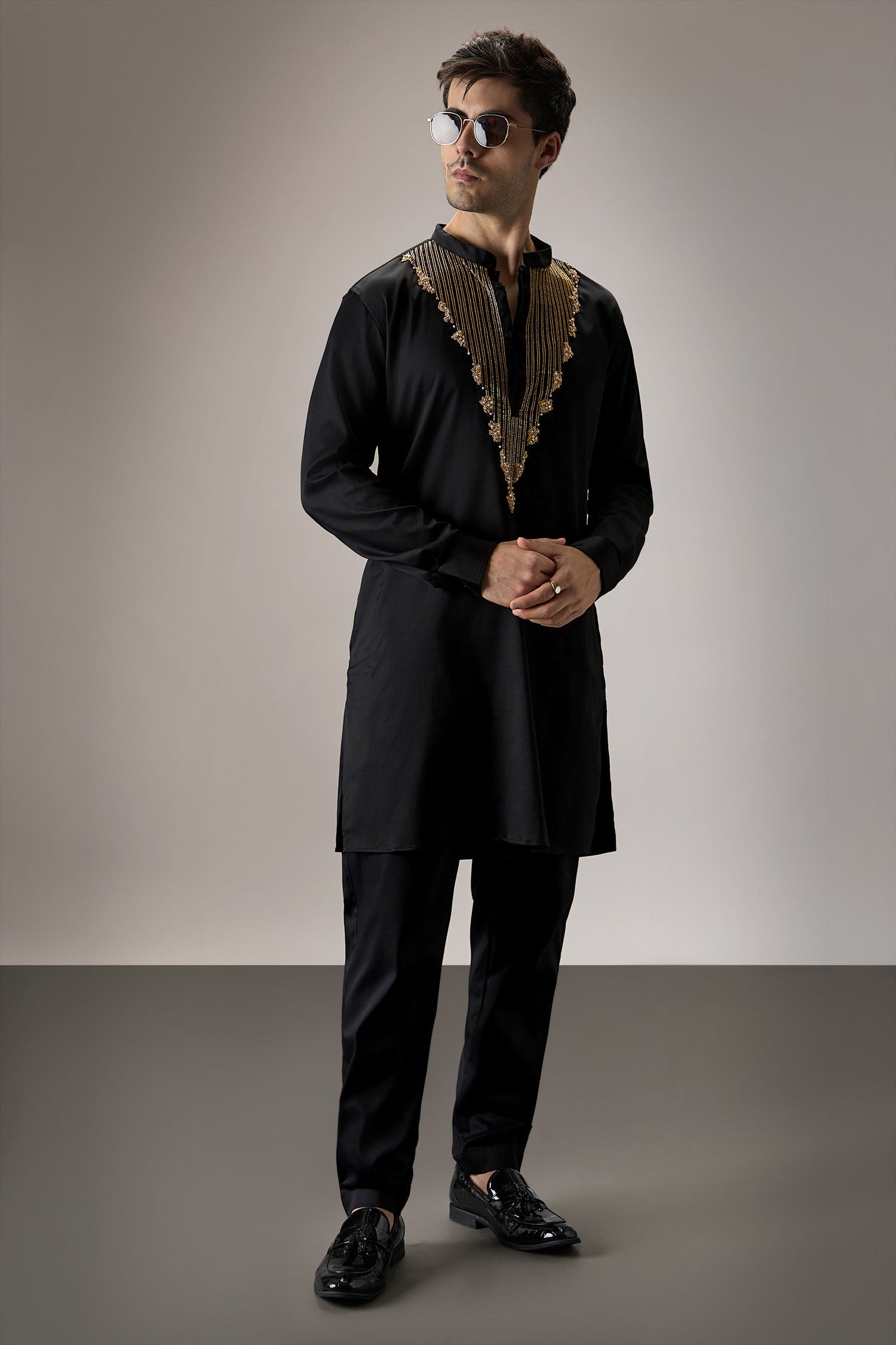 Tidal(Ocean)- Hand Embroidered Designer Kurta - Black