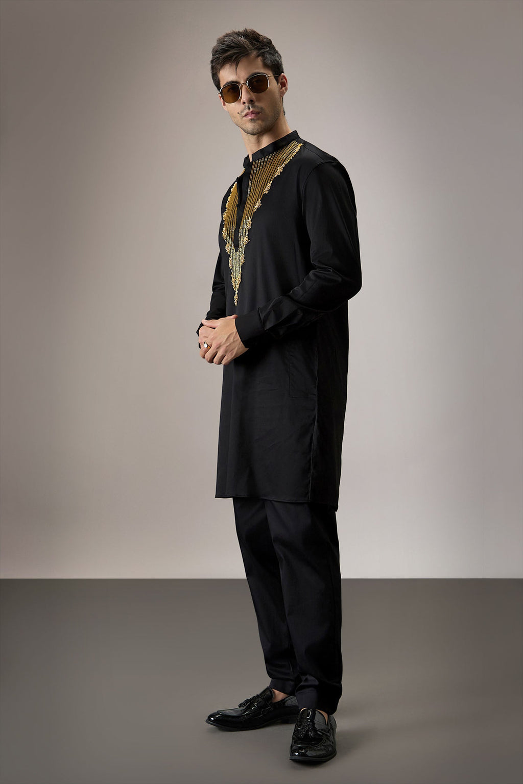 Tidal(Ocean)- Hand Embroidered Designer Kurta - Black