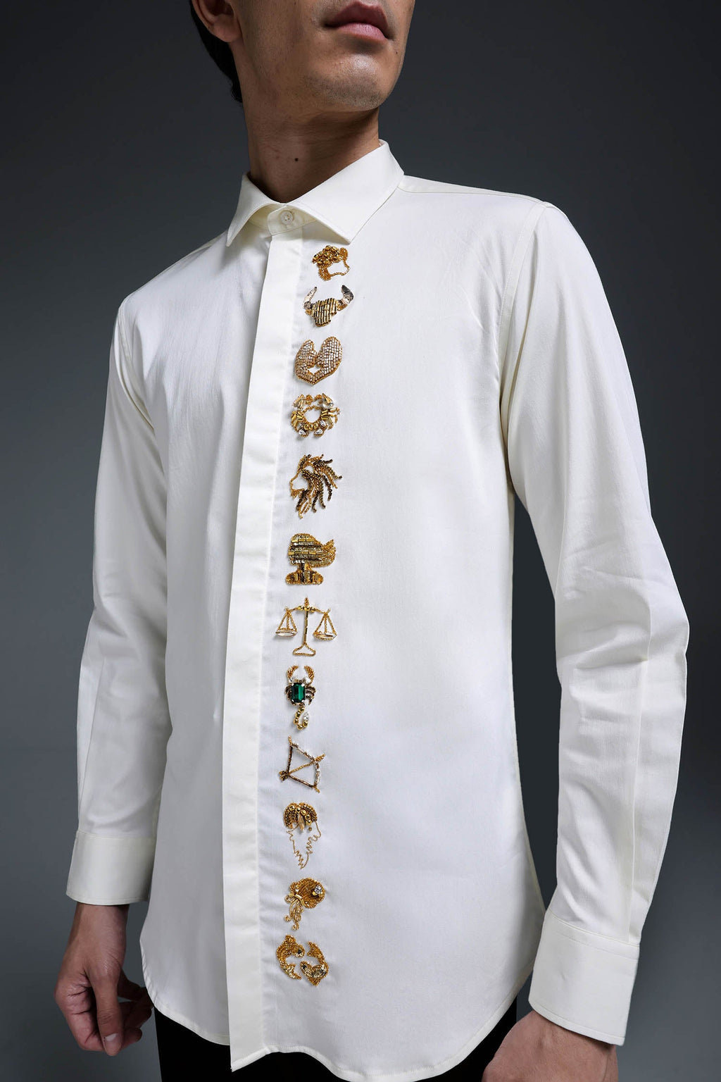 Zodiac Signs - Hand Embroidered Designer Shirt - Ivory