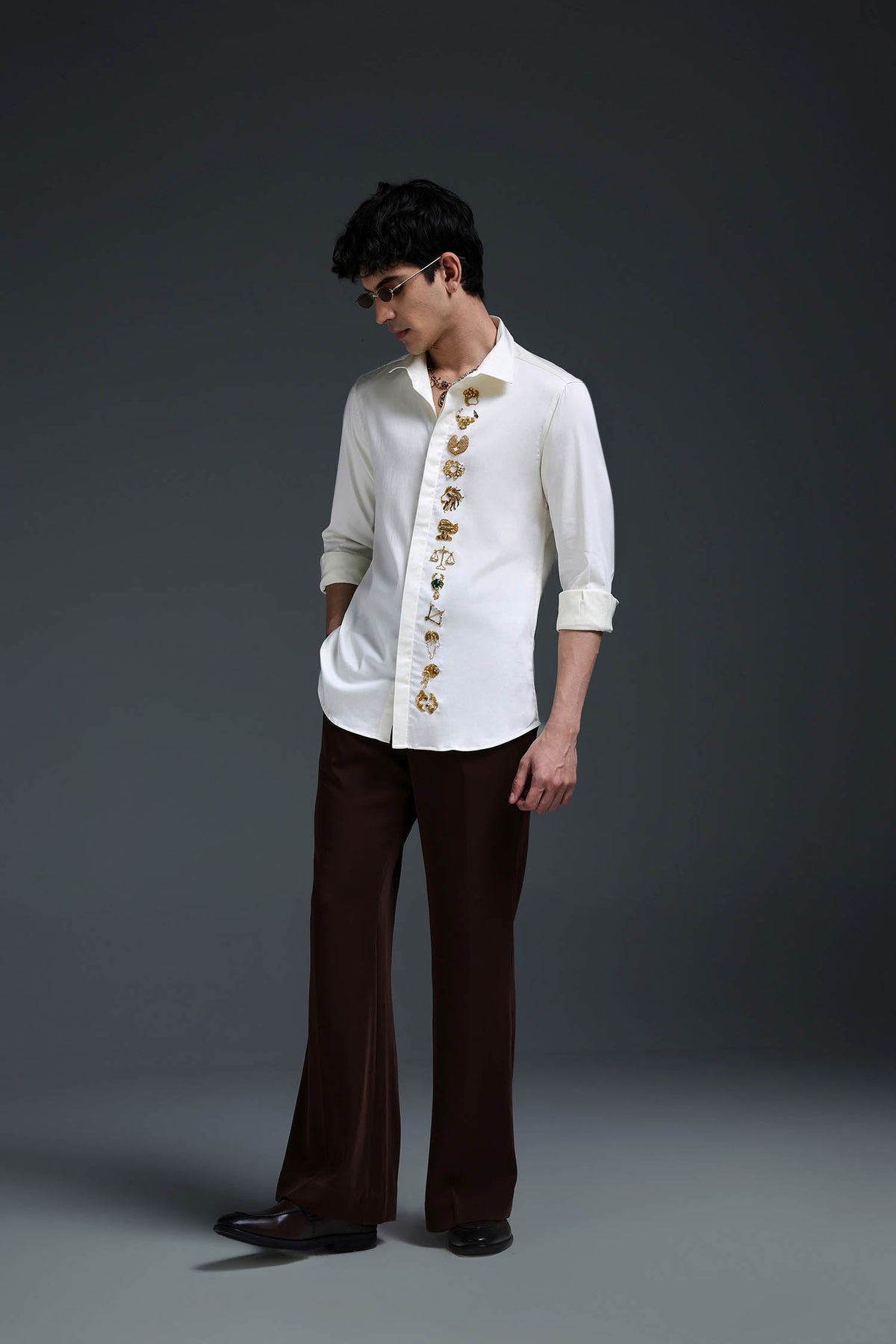 Zodiac Signs - Hand Embroidered Designer Shirt - Ivory