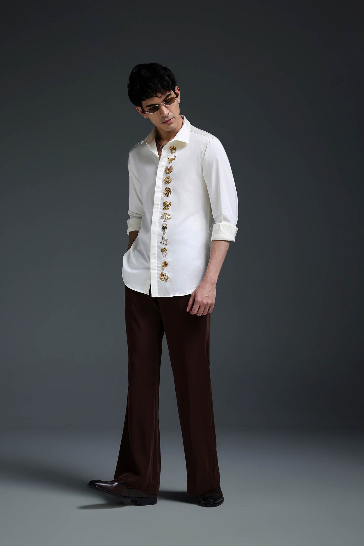 Zodiac Signs - Hand Embroidered Designer Shirt - Ivory
