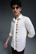 Zodiac Signs - Hand Embroidered Designer Shirt - Ivory