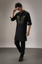 Butterfly Hand Embroidered Designer Kurta - Black