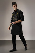 Butterfly Hand Embroidered Designer Kurta - Black