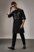 Butterfly Hand Embroidered Designer Kurta - Black