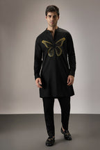 Butterfly Hand Embroidered Designer Kurta - Black