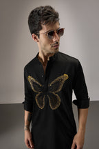 Butterfly Hand Embroidered Designer Kurta - Black