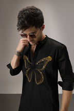 Butterfly Hand Embroidered Designer Kurta - Black