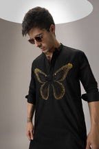 Butterfly Hand Embroidered Designer Kurta - Black
