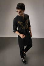 Butterfly Hand Embroidered Designer Kurta - Black