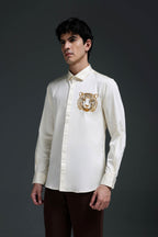 Predator(Tiger) - Hand Embroidered Designer Shirt - Ivory