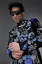 Jungle Paradise - Hand Embroidered Bandhgala - Black