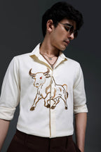 Gini(Bull) - Hand Embroidered Designer Shirt - Ivory