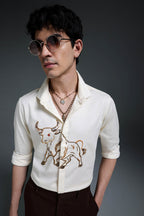 Gini(Bull) - Hand Embroidered Designer Shirt - Ivory
