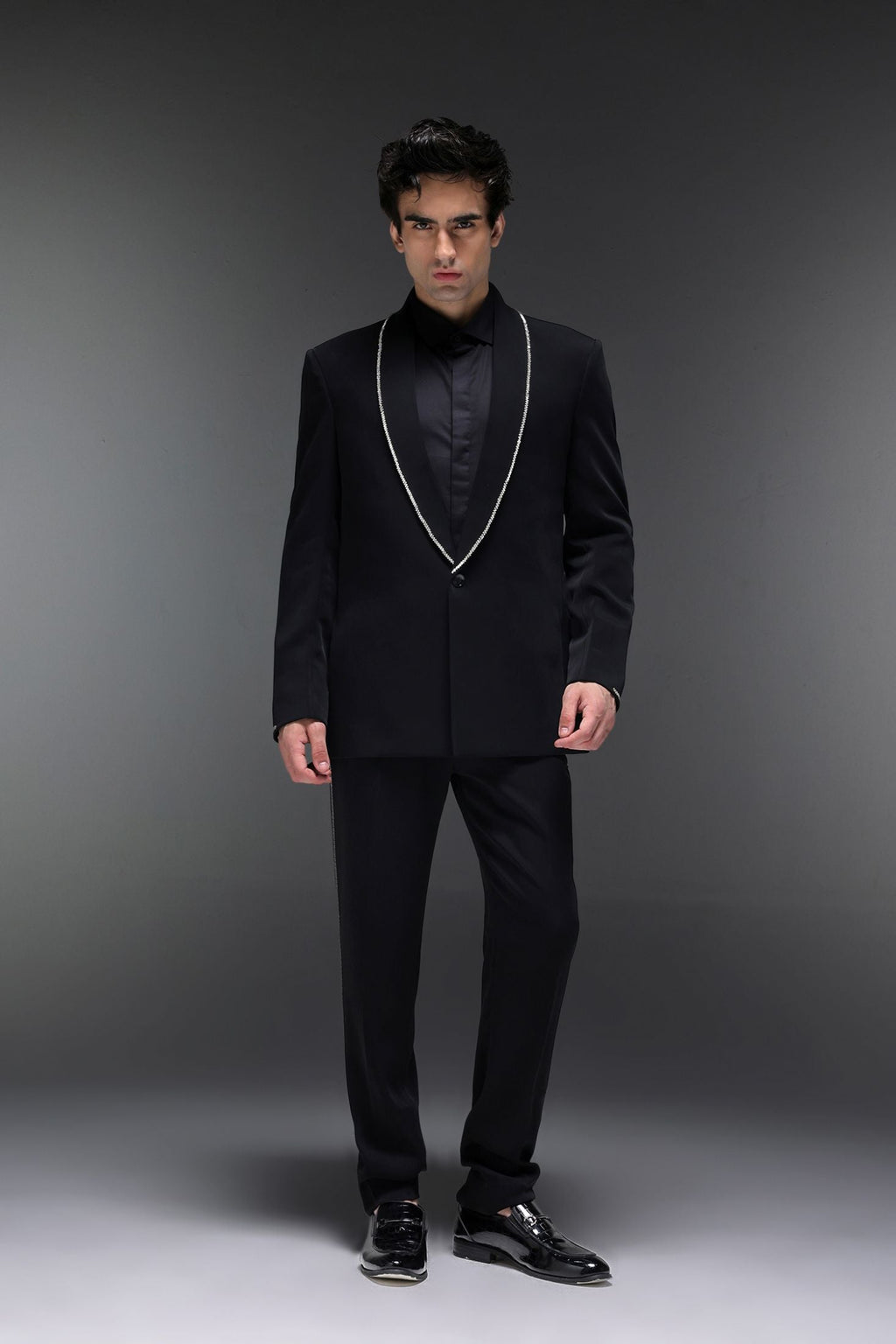 Lucid (Rhinestones) - Hand Embroidered Designer Tuxedo - Black