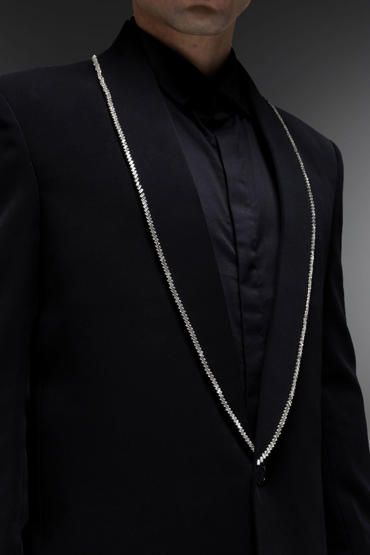 Lucid (Rhinestones) - Hand Embroidered Designer Tuxedo - Black