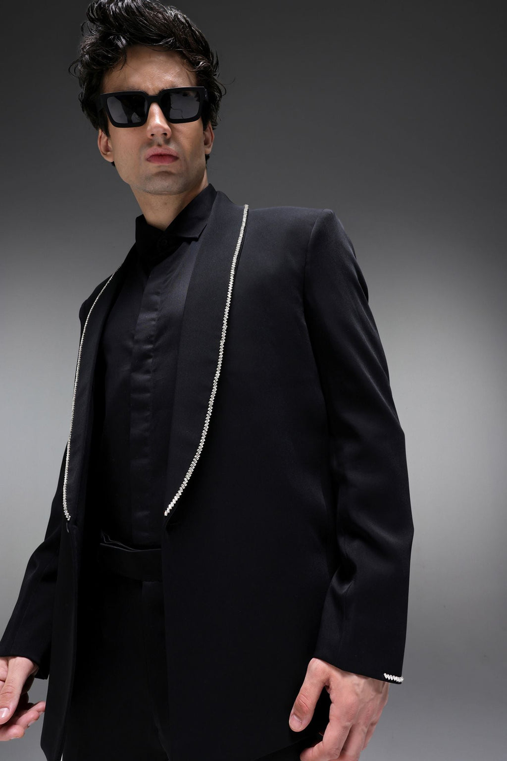 Lucid (Rhinestones) - Hand Embroidered Designer Tuxedo - Black
