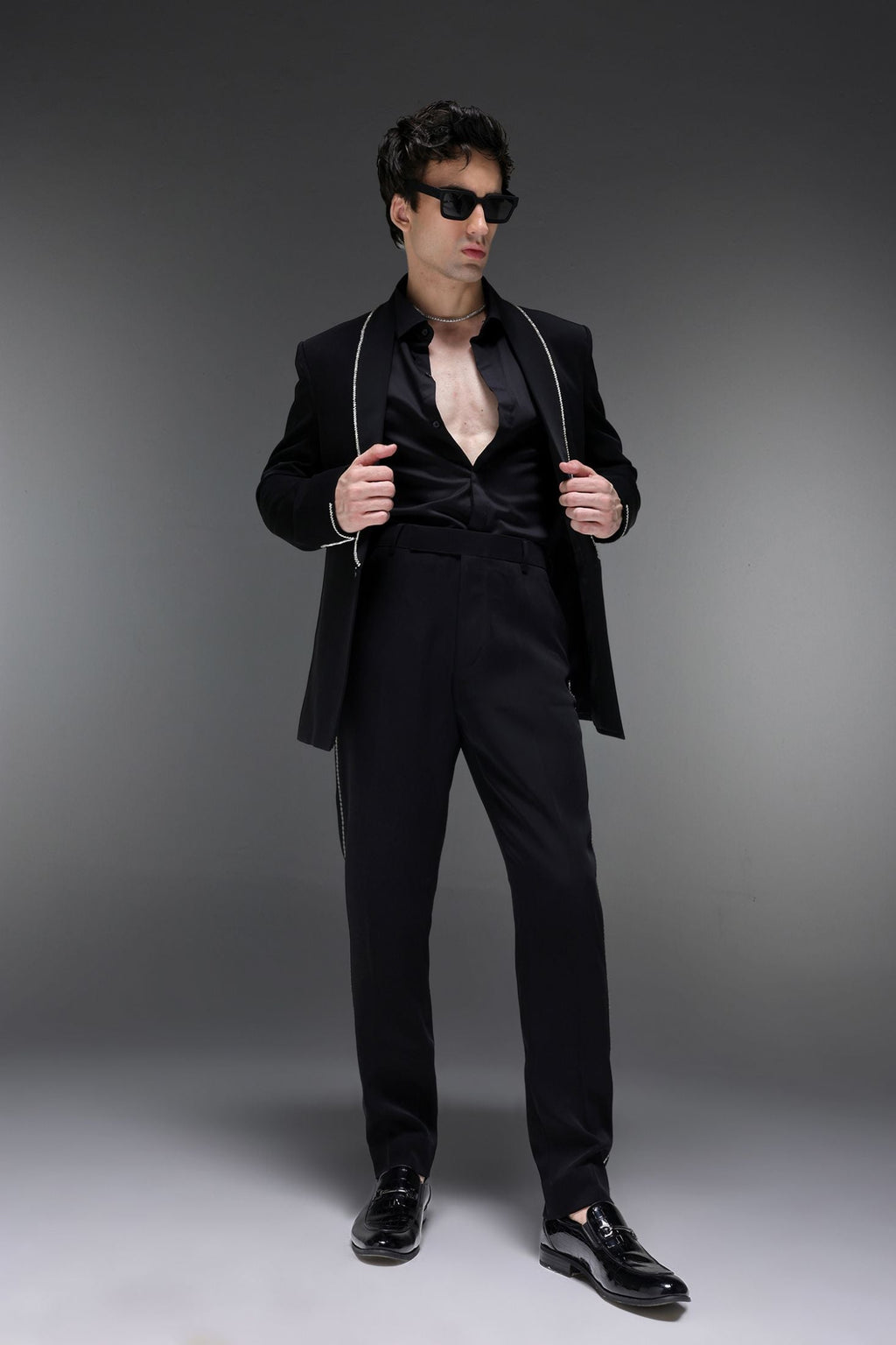 Lucid (Rhinestones) - Hand Embroidered Designer Tuxedo - Black
