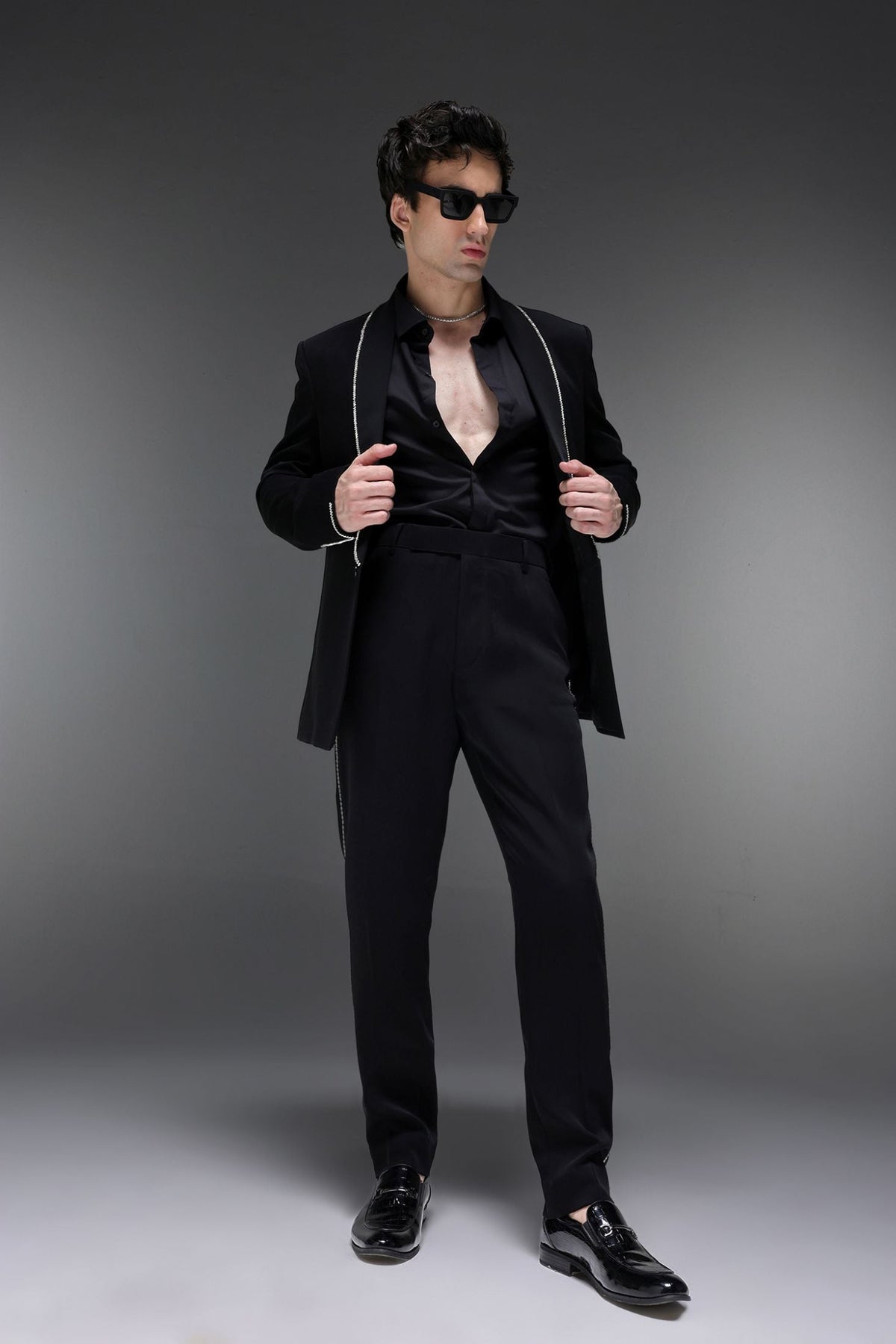 Lucid (Rhinestones) - Hand Embroidered Designer Tuxedo - Black