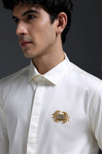 Crab - Hand Embroidered Designer Shirt - Ivory