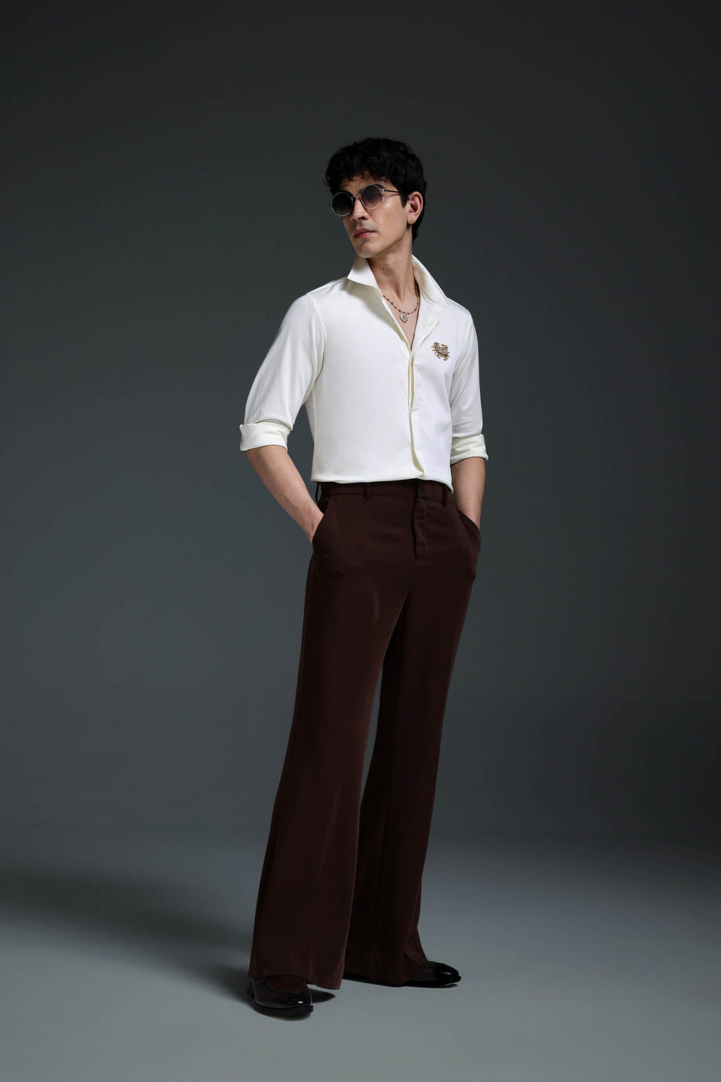 Crab - Hand Embroidered Designer Shirt - Ivory