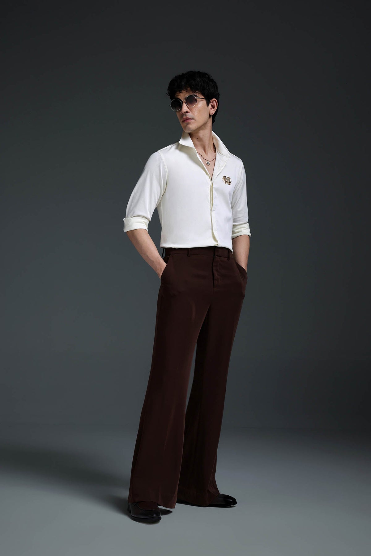 Crab - Hand Embroidered Designer Shirt - Ivory