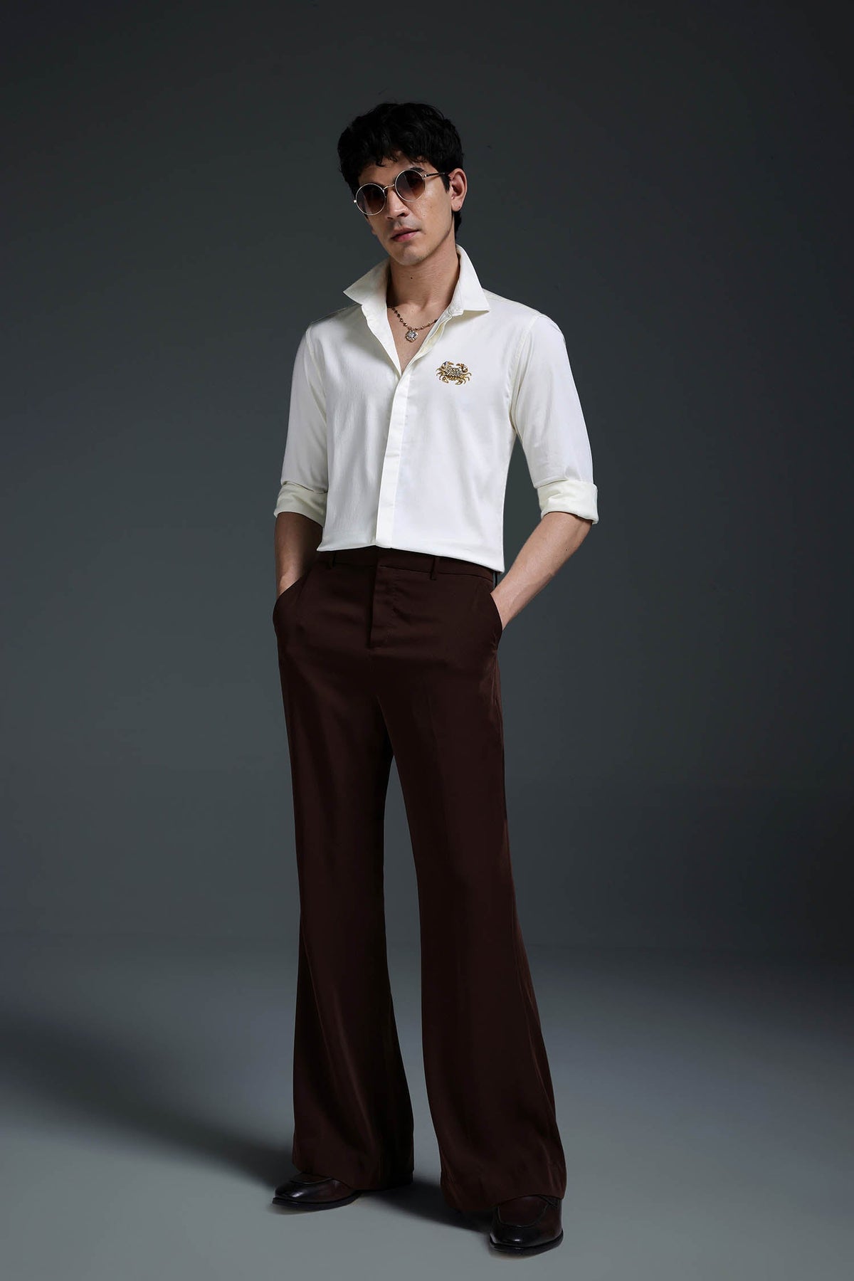 Crab - Hand Embroidered Designer Shirt - Ivory