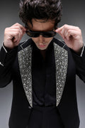 Glint(Rhinestones) - Hand Embroidered Designer Tuxedo - Black