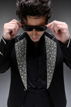 Glint(Rhinestones) - Hand Embroidered Designer Tuxedo - Black