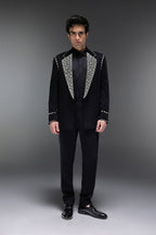 Glint(Rhinestones) - Hand Embroidered Designer Tuxedo - Black