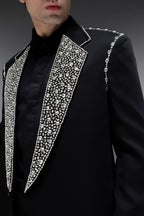 Glint(Rhinestones) - Hand Embroidered Designer Tuxedo - Black