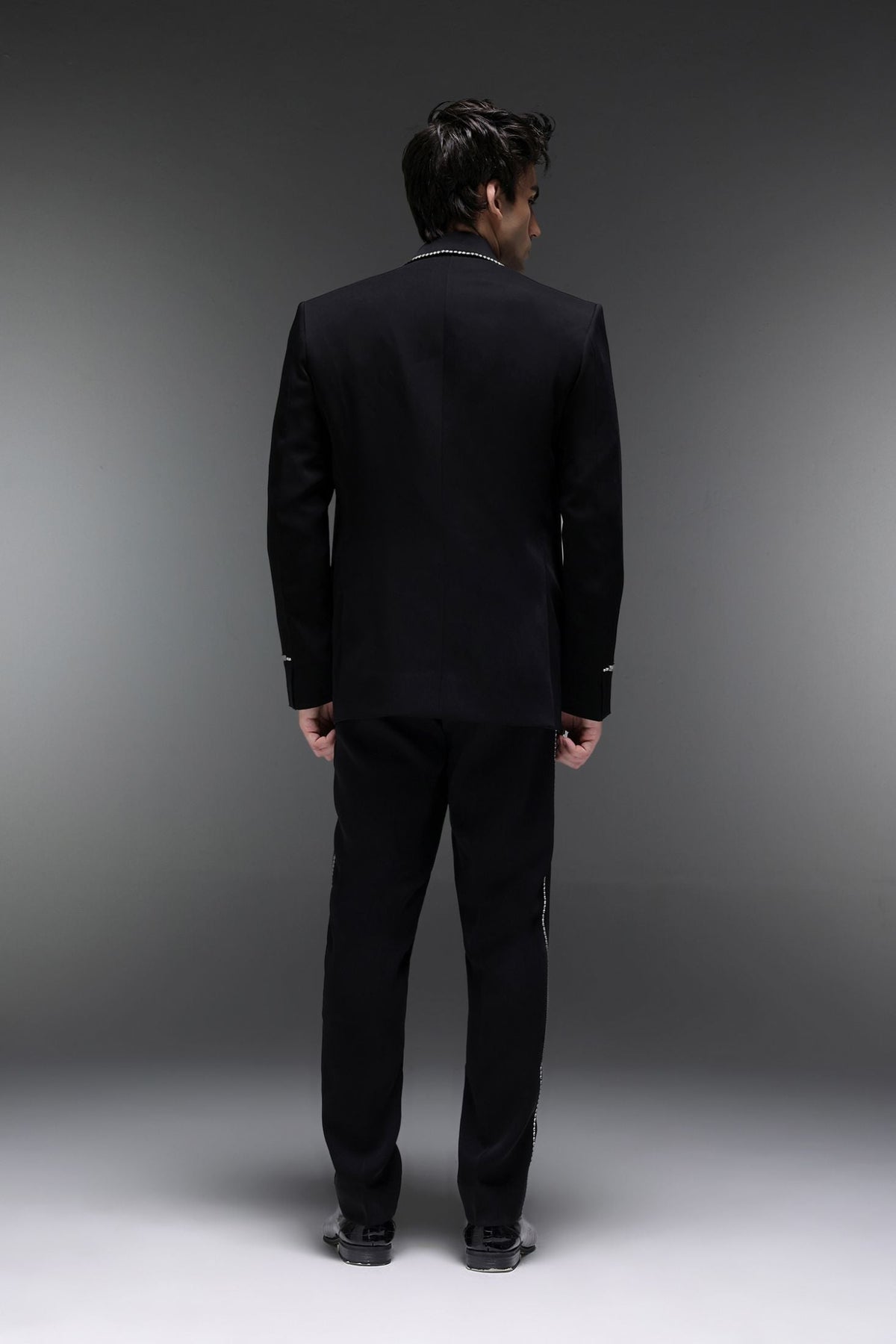 Glint(Rhinestones) - Hand Embroidered Designer Tuxedo - Black