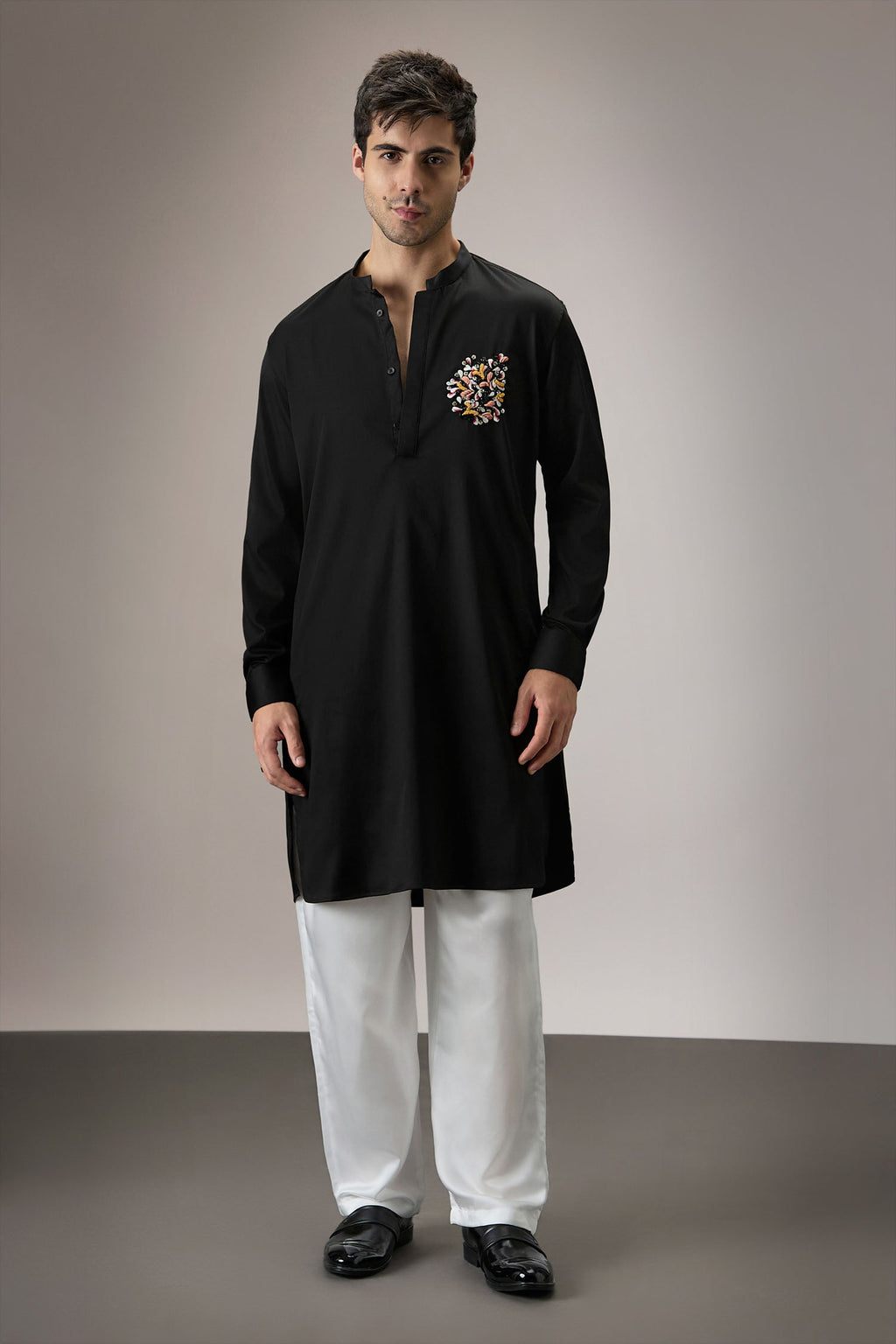 Blossom - Hand Embroidered Designer Kurta - Black
