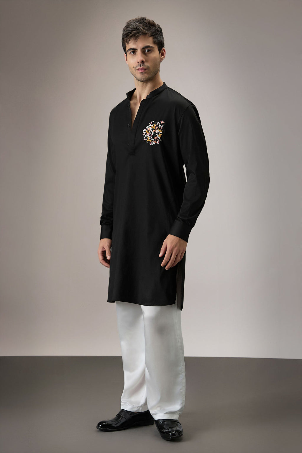 Blossom - Hand Embroidered Designer Kurta - Black