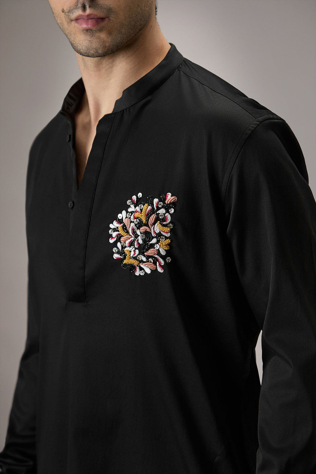 Blossom - Hand Embroidered Designer Kurta - Black
