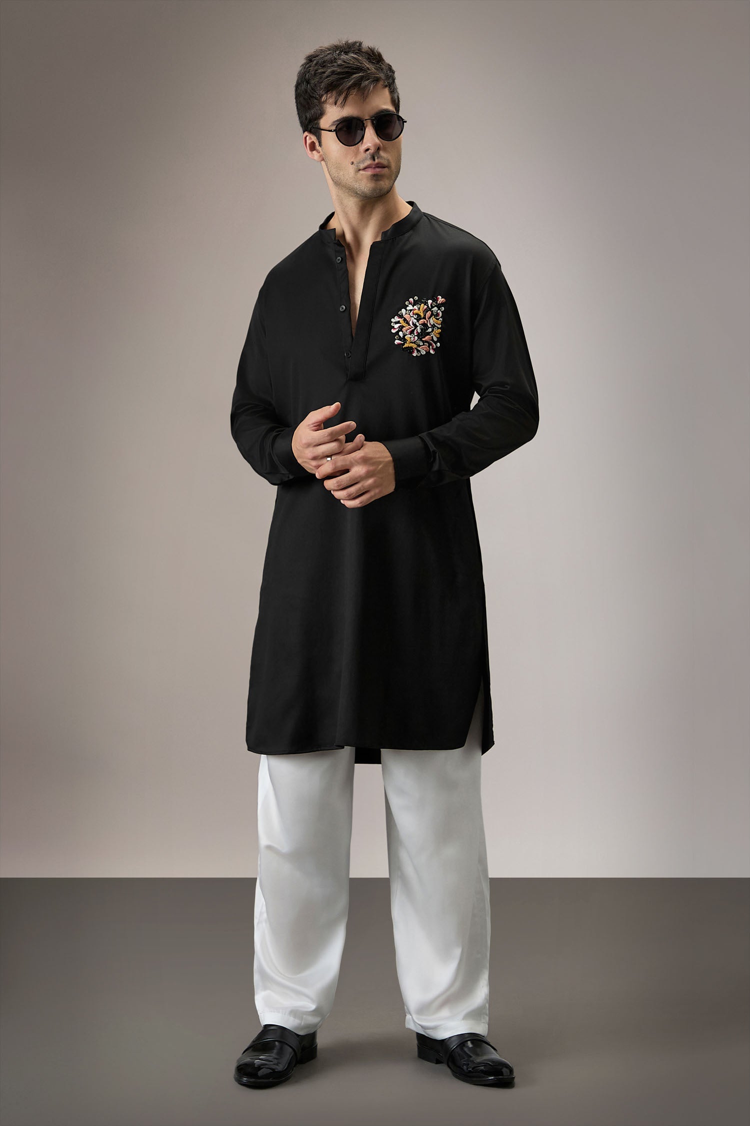 Blossom - Hand Embroidered Designer Kurta - Black