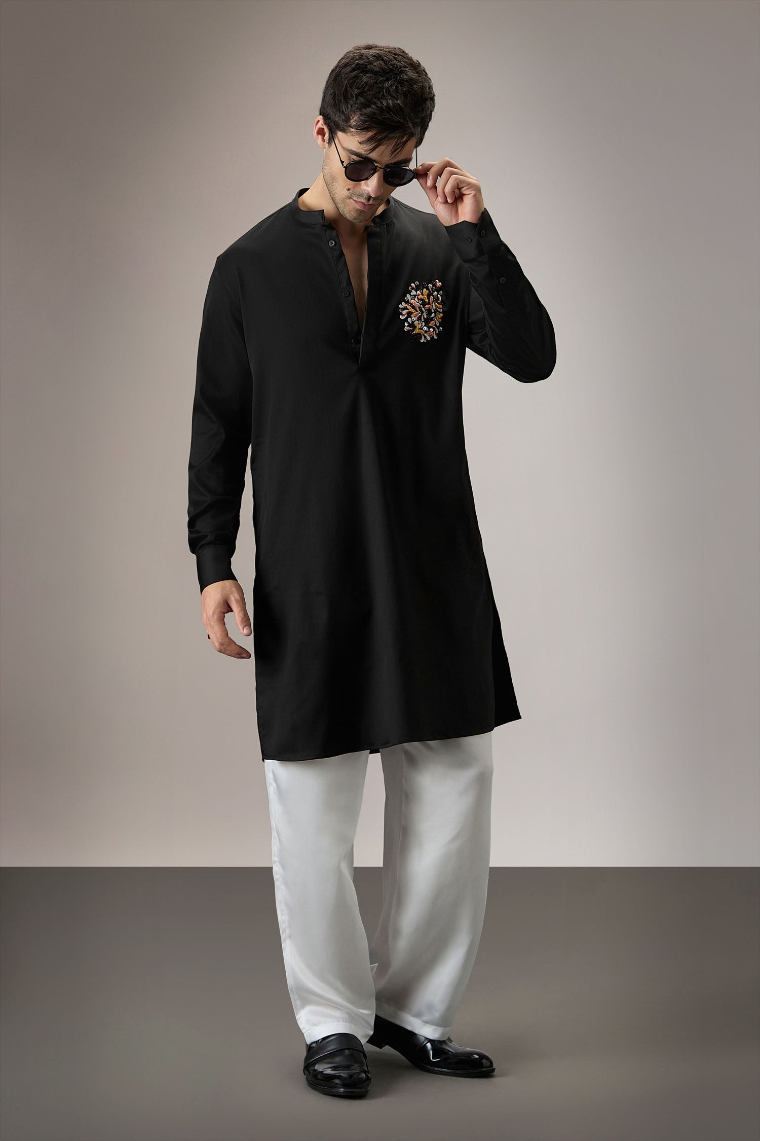 Blossom - Hand Embroidered Designer Kurta - Black