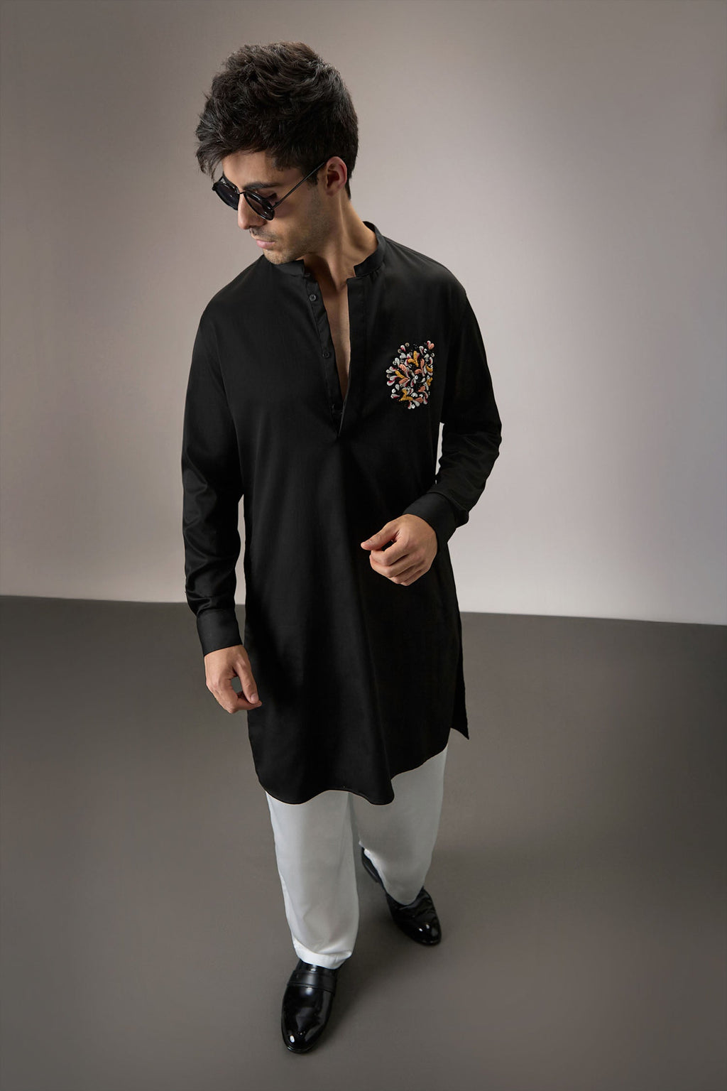 Blossom - Hand Embroidered Designer Kurta - Black
