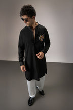 Blossom - Hand Embroidered Designer Kurta - Black