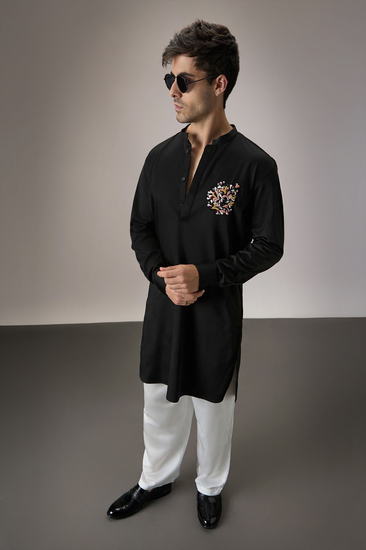 Blossom - Hand Embroidered Designer Kurta - Black