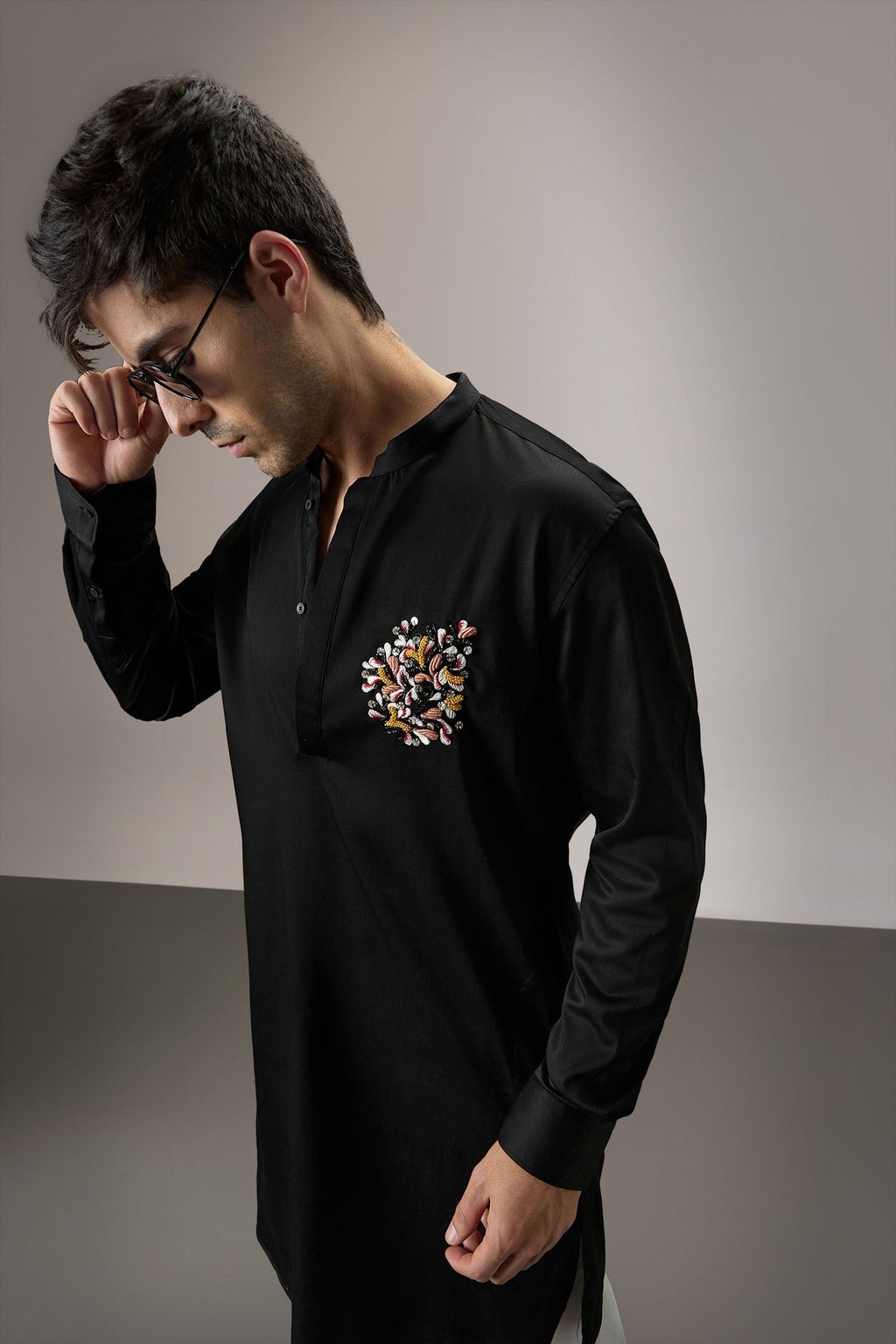 Blossom - Hand Embroidered Designer Kurta - Black
