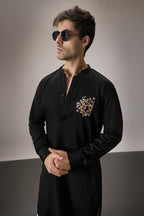 Blossom - Hand Embroidered Designer Kurta - Black