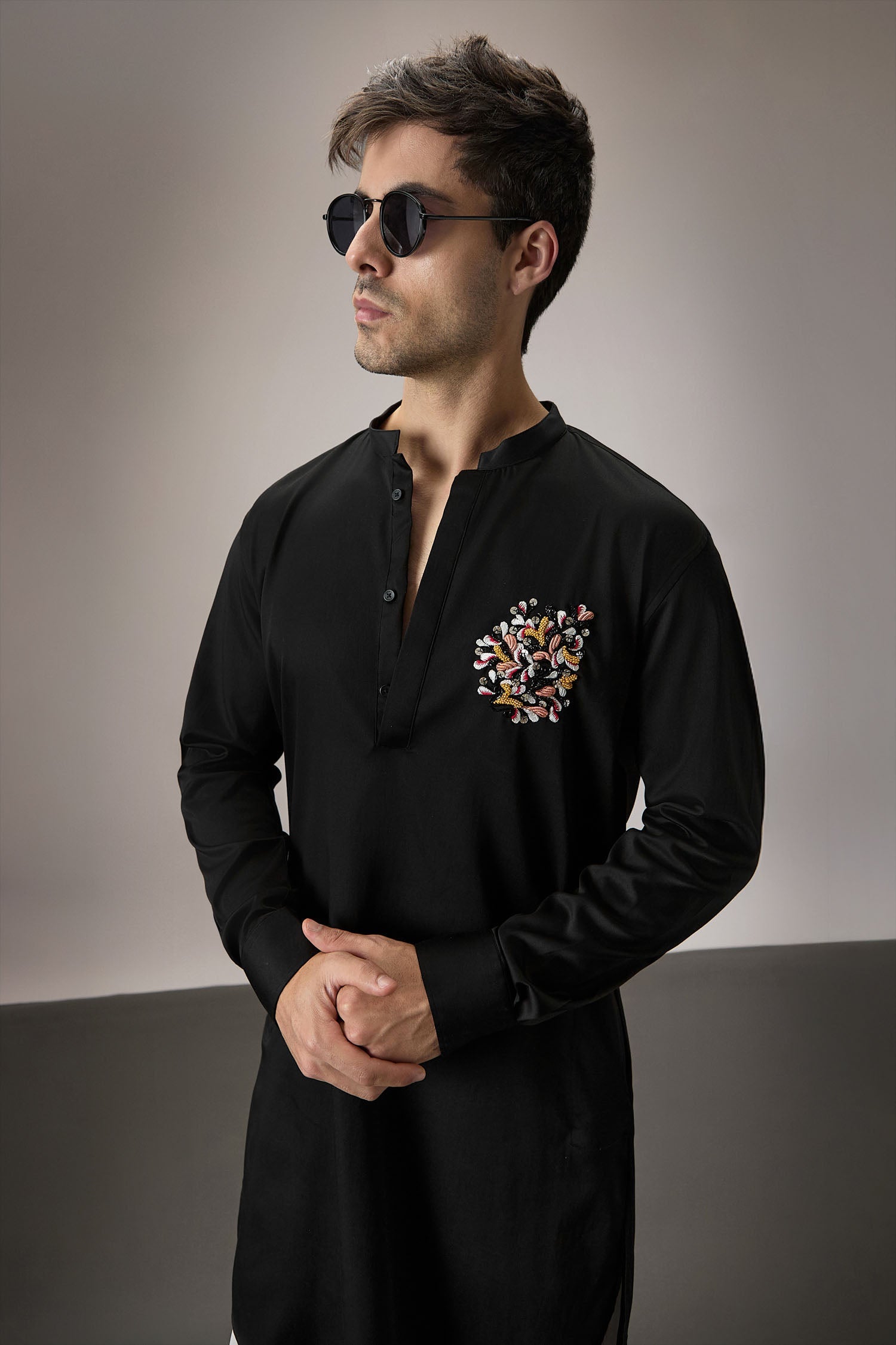 Blossom - Hand Embroidered Designer Kurta - Black